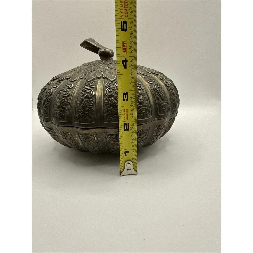 AUTUMN PUMPKIN TRINKET BOX CANDY DISH HIGHLANDS SILVER PLATE NON TARNISH VINTAGE